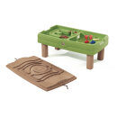 Sand-Wasser-Tisch Kinder-Spieltisch Schatzinsel grün mit Sonennschirm, Deckel und 8-tlg. Zubehörset