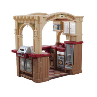 Kinder-Spielküche XXL Amerikanisches Design Elektronische Spielstation Kunststoff braun rot mit 103-tlg. Zubehörset