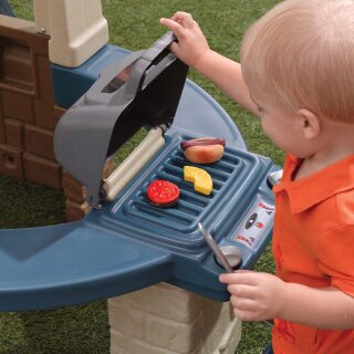 Garten-Spielhaus mit Spielgrill und Wasserspiel Gartenhütte für Kinder Kunststoff