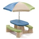 Kinder-Sitzgruppe Picknick-Set Steinoptik blau grün inkl. Sonnenschirm für 6 Kinder