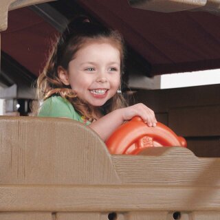 Spielanlage für Kinder mit Spielturm, Rutsche, Kletternetz, Doppelschaukel + Zweisitzer-Schaukel