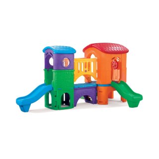 Spielhaus mit Spieltrmen und Rutschen bunt
