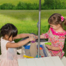 2in1 Kinder-Picknicktisch und Sand-Wasser-Spieltisch Delta Bogenform Holz inkl. Sonnenschirm