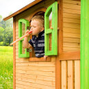 Garten-Spielhaus Stelzenhaus Marc Holz Braun Grün mit Sandkasten, Veranda und Rutsche