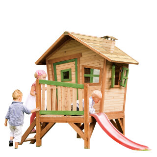 Garten-Spielhaus Robin für Kinder asymmetrisch Holz Braun Grün mit Rutsche