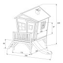 Garten-Spielhaus Stelzenhaus Iris asymmetrisch Holz Braun Grün mit Veranda und Rutsche