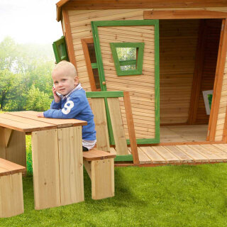 Garten-Spielhaus Lisa Gartenhütte für Kinder asymmetrisch Holz Braun Grün