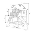 Garten-Spielhaus Stelzenhaus Max asymmetrisch Holz Braun Grün mit Sandkasten, Veranda, Anbau und Rutsche