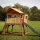 Garten-Spielhaus Stelzenhaus Max asymmetrisch Holz Braun Grün mit Sandkasten, Veranda, Anbau und Rutsche