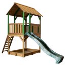 Kinder-Spielturm Spielhaus Pumba Holz mit Rutsche und Sandkasten