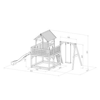 Kinder-Spielhaus Spielturm Atka Holz mit Clubhaus, Rutsche, Sandkasten und Schaukel