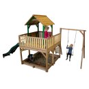 Kinder-Spielhaus Spielturm Atka Holz mit Clubhaus, Rutsche, Sandkasten und Schaukel