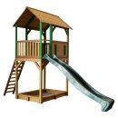 Kinder-Spielturm Spielhaus Dory Holz Braun Grün mit Clubhaus, Sandkasten und Rutsche Grün