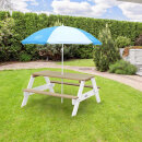 Kinder-Sitzgruppe Picknick-Set Nick Holz braun weiß inkl. blau weißem Sonnenschirm L:95cm