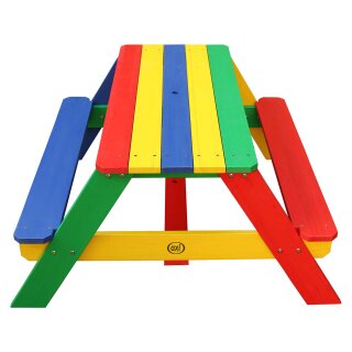 Kinder-Sitzgruppe Picknick-Set Nick Holz regenbogenfarben inkl. Sonnenschirm
