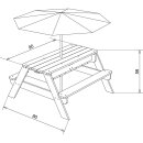 2in1 Kinder-Picknicktisch und Sand-Wasser-Spieltisch Nick Holz inkl. Sonnenschirm für 4 Kinder