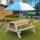 2in1 Kinder-Picknicktisch und Sand-Wasser-Spieltisch Nick Holz weiß blau inkl. Sonnenschirm