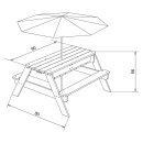 2in1 Kinder-Picknicktisch und Sand-Wasser-Spieltisch Nick Holz grau blau inkl. Sonnenschirm