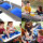 2in1 Kinder-Picknicktisch und Sand-Wasser-Spieltisch Nick Holz grau blau inkl. Sonnenschirm