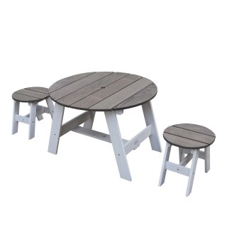 Kinder-Sitzgruppe Picknick-Set Holz Vintage Rund grau weiß für 2 Kinder