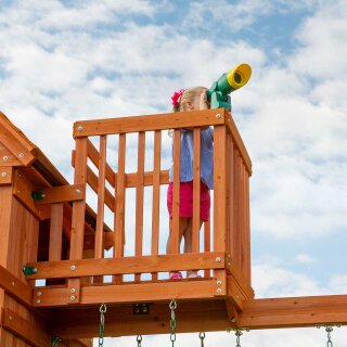 Kinder-Klettergerüst Spielturm Skyfort II Holz mit Schaukel, Rutsche,