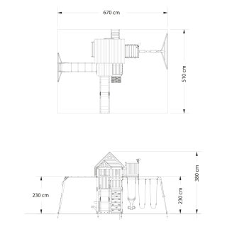 Kinder-Klettergerüst Spielturm Skyfort II Holz mit Schaukel, Rutsche, Klettergerüst und Aussichtsturm
