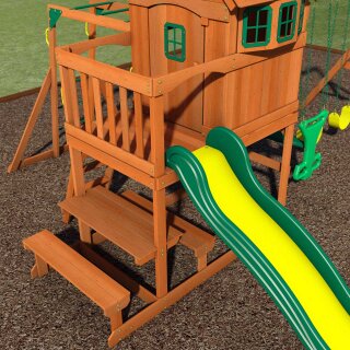 Kinder-Klettergerüst Spielturm Springboro Holz mit Schaukeln und Rutsche Braun