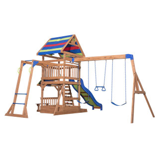 Kinder-Klettergerüst Spielturm Northbrook Holz mit Clubhaus, Kletterwand, Affenstangen, Rutsche, Schaukeln