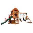 Kinder-Klettergerüst Spielturm Hill Crest Holz mit Clubhaus, Kletterwand, Rutsche, Schaukeln