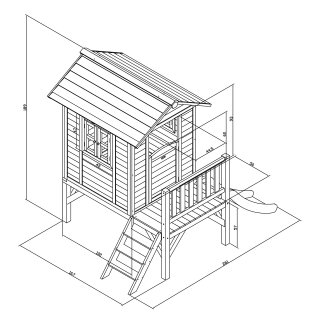 Garten-Spielhaus Stelzenhaus Lodge XL Klassisch Holz Weiß Grau mit Rutsche