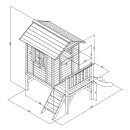 Garten-Spielhaus Stelzenhaus Lodge XL Klassisch Holz Weiß Grau mit Rutsche