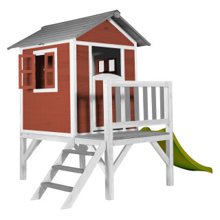 Garten-Spielhaus Stelzenhaus Lodge XL Skandinavisch Rot Holz Wei Grau mit Rutsche