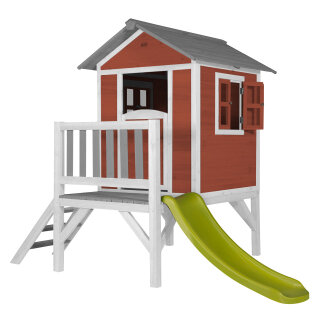 Garten-Spielhaus Stelzenhaus Lodge XL Skandinavisch Rot Holz Wei Grau mit Rutsche