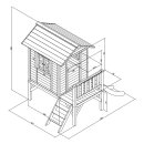 Garten-Spielhaus Stelzenhaus Lodge XL Skandinavisch Rot Holz Weiß Grau mit Rutsche