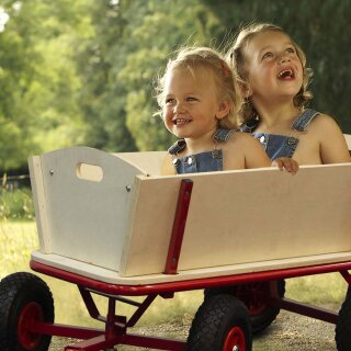 Bollerwagen Handwagen Holz rot mit Lufträdern