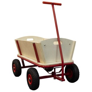 Bollerwagen Handwagen Holz rot mit Lufträdern