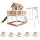 Garten-Spielhaus Stelzenhaus Liam Holz Braun Weiß mit Sandkasten, Einzelschaukel und Rutsche in 5 Farben