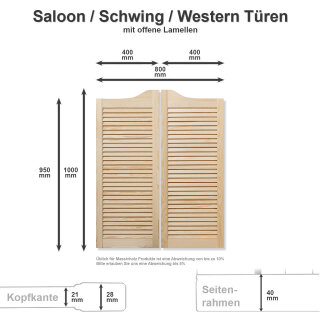 Saloontüren L+R offen natur 2 Stk 95/100 x 40/80 cm