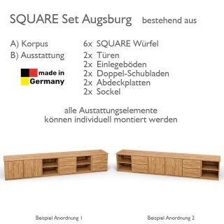 SQUARE Massivholz Regalwürfel-Set Augsburg TV-Lowboard