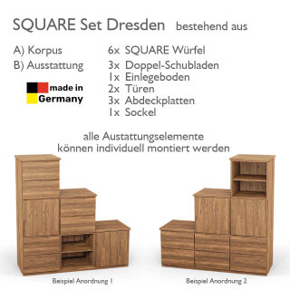 SQUARE Massivholz Regalwürfel-Set Dresden Stufenregal - Eiche 32 cm Rechts-Anschlag