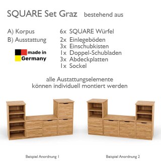 SQUARE Massivholz Regalwürfel-Set Graz TV-Schrank