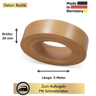 Umleimer zum Aufbgeln  Buche 20 mm x 5 m   fr Arbeitsplatten